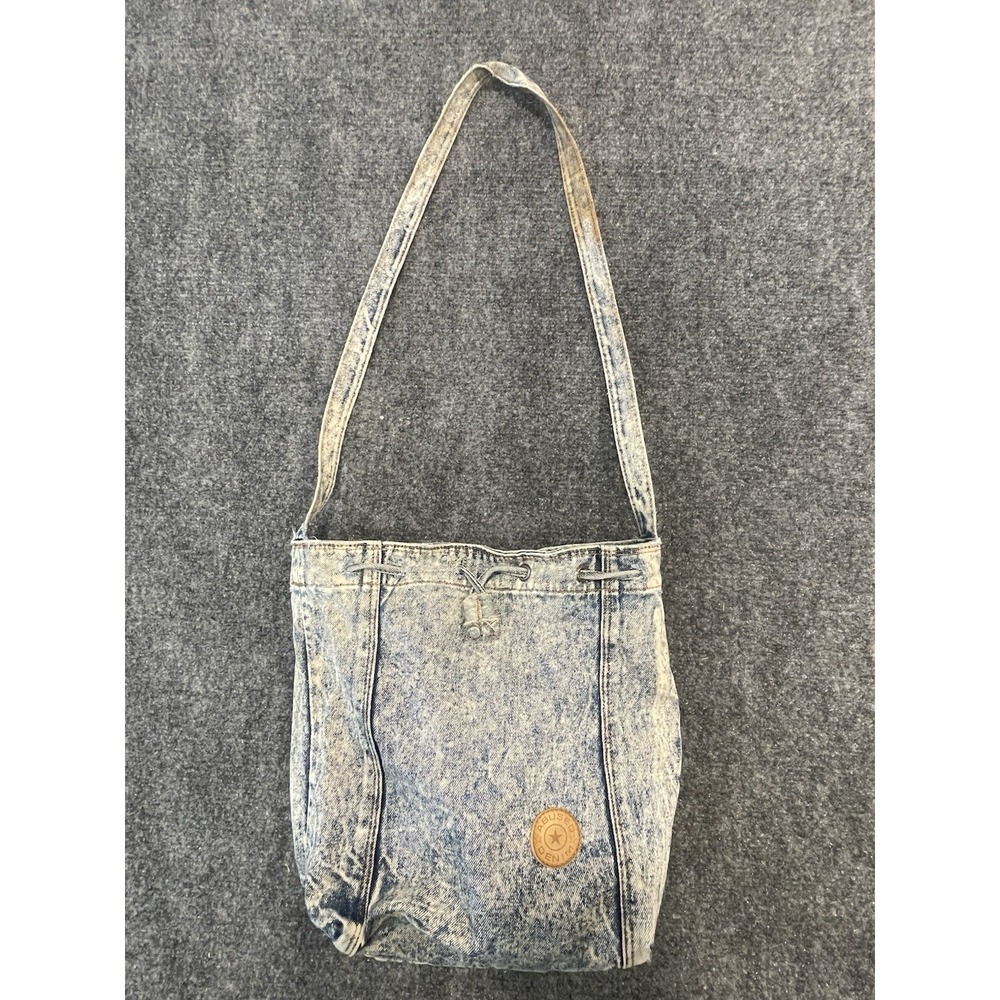 Vintage Abused Denim Shoulder Tote Bag Purse Stone Washed